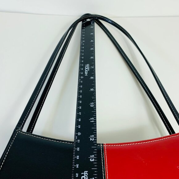 Y2K Colorblock Patchwork Shoulder Bag With Long Straps Faux Leather Purse VTG - Picture 11 of 12